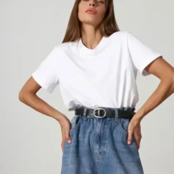 Alternative view of Cotton Women's T-shirt with Short Sleeves and Loose Fit for Summer