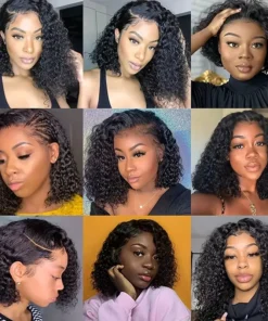 Alternative view of European And American Style 'S Middle Part Small Bob Lace Wig Black For Women Deep Water Curly Wave Human H