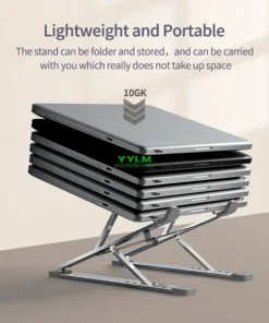 YYLM Aluminum Adjustable Laptop Stand - Portable and Foldable for MacBook and Notebooks