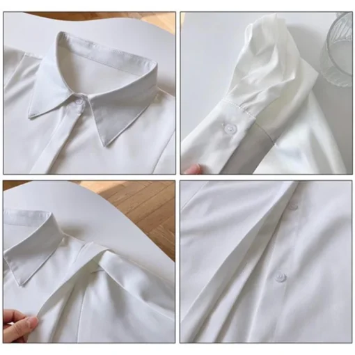 Casual Blouses for Women with Polo Collar and Long Sleeves in White Ruffles Streetwear - Image 6