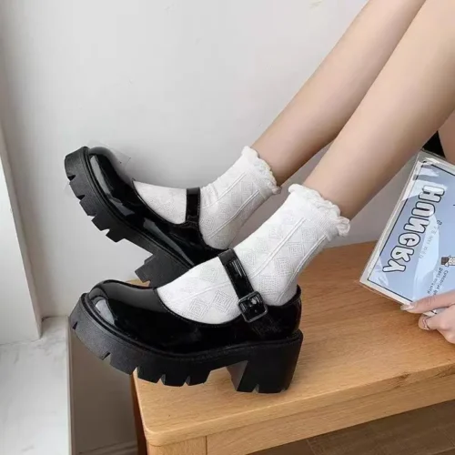 Alternative view of Shoes Women Spring Platform Leather Flats Casual Oxford Loafers Thick Bottom Ladies Wedge Lolita Shoe Mary Jane Women Moccasins