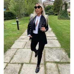 Alternative view of Women's 2 Piece Suit Set with Black Point Lapel Jacket and Trousers for Parties