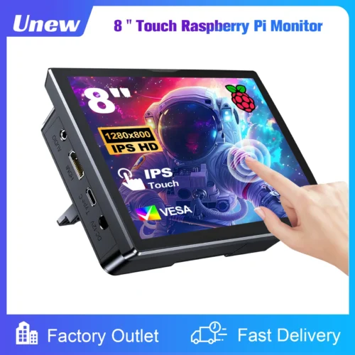 8-Inch Raspberry Pi Touch Screen Monitor - 1280x800 Resolution, HDMI & USB, Built-In Fans and Speaker