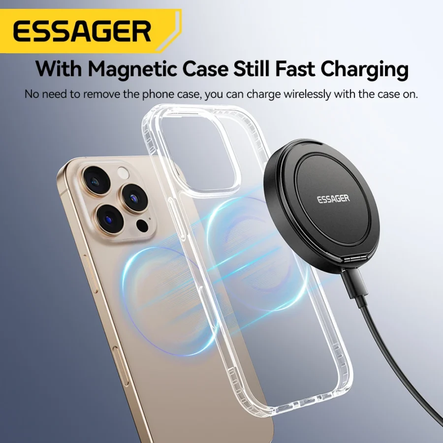 Essager Magnetic 15W Wireless Charger Fast Charging Pad Stand for iPhone 15 14 Airpods USB To Typec Phone Chargers Dock Station - Image 5