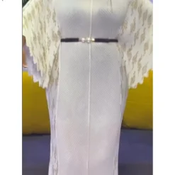 Alternative view of Maxi Pleated Dress with Batwing Sleeves and V-Neck Print for Women