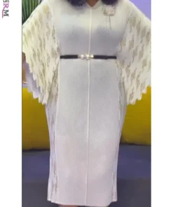 Alternative view of EGRM Women's Maxi Pleated Dress with Batwing Sleeves and V-Neck Print