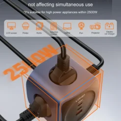 Alternative view of LDNIO Cube Power Strip 65W Surge Protector with 2M Extension Cord for Multiple Plug Types