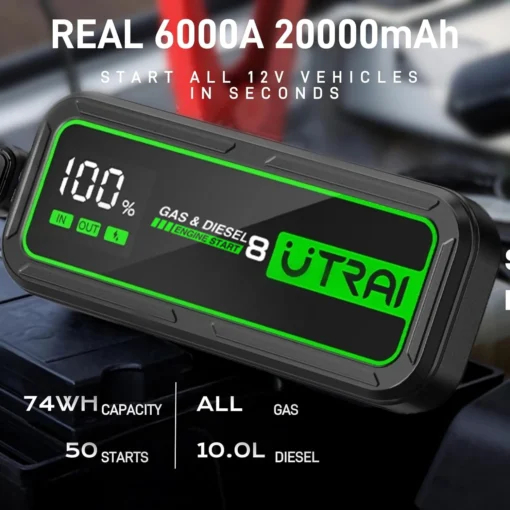 Car Jump Starter Power Bank 6000A 20000mAh Emergency Battery Booster for Auto and Vehicle Use - Image 2
