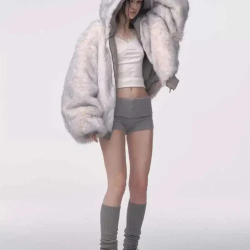 Alternative view of Winter Retro Hooded Fur Coat for Women - Oversized Casual Jacket