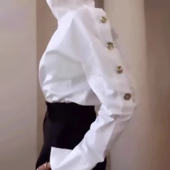 Casual Long-Sleeve Button Blouse in Chic White for Women