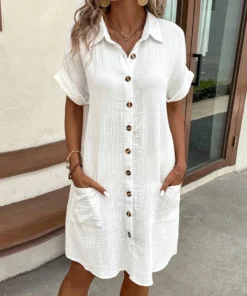Vintage Women's V-Neck Mini Dress - Cotton Linen Summer Fashion