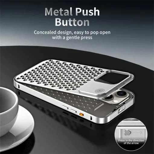 Metal Aluminum Hollow Cooling Phone Case with Detachable Rear Cover for iPhone 12, 13, 14, 16, and 17 Pro Max - Image 4