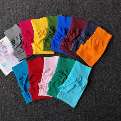 High Waist Peach Yoga Shorts for Women – Knitted, Elastic, Comfortable Fit