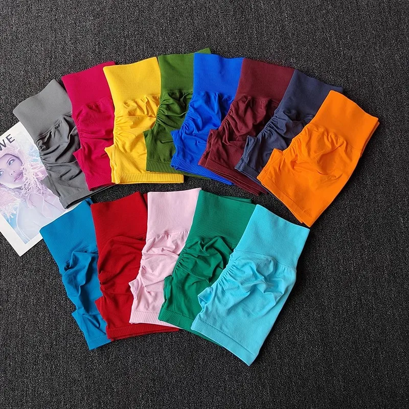 High Waist Peach Yoga Shorts for Women – Knitted, Elastic, Comfortable Fit