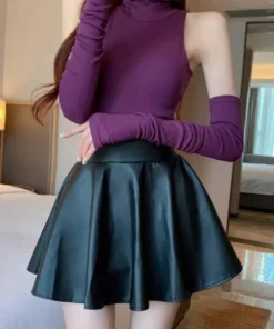 High Waist Faux Leather Mini Skirt for Women - Versatile Skater Style