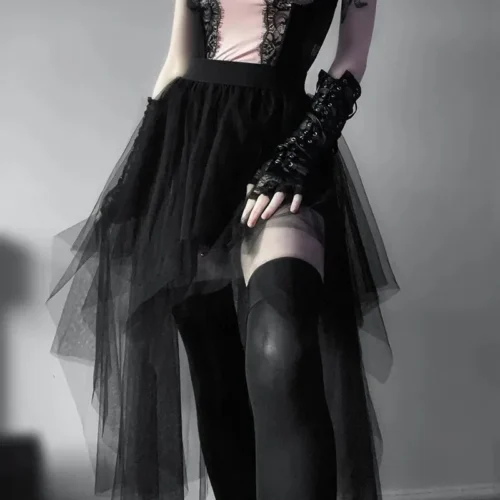 Alternative view of High-Waisted Gothic Style Net Skirt for Women