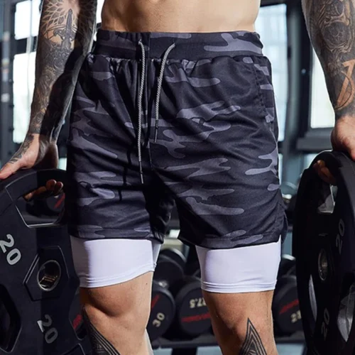 Alternative view of Men Sport Shorts Sportswear Double-deck Running Shorts 2 In 1 Beach Bottoms Summer Gym Fitness Training Jogging Short Pants Men