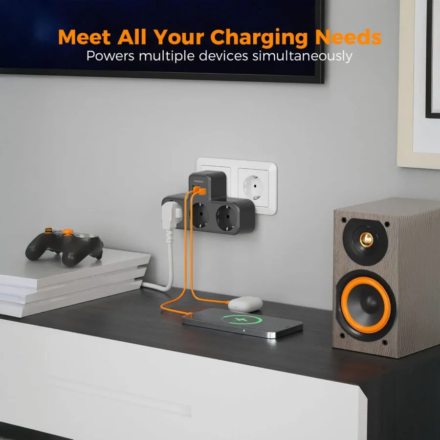 Multiple EU Standard USB Socket Wall Power Strip 6-In-1 Plug Socket with 3 AC Outlets Adapter Wall Charger for Home Office - Image 4