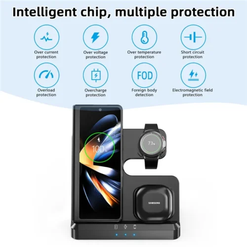 Alternative view of 100W 3 in 1 Wireless Charger Stand For Samsung Fold 4 3 S22 Untra Galaxy Watch 5 4 3 Active 2/1 Buds Fast Charging Dock Station