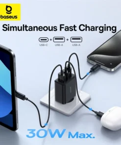Alternative view of Baseus 30W USB Charger QC3.0 PD3.0 Type C PD Fast Charging 3 Ports Quick Phone Charger For iPhone 15 14 13Pro Max Xiaomi Samsung