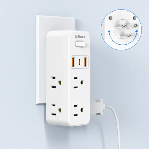 360°Rotating Plug US Power Strip with 6 AC Outlets 3 USB Ports 1 Type-C,Multiple Wall Socket with Switch Network Filter for Home