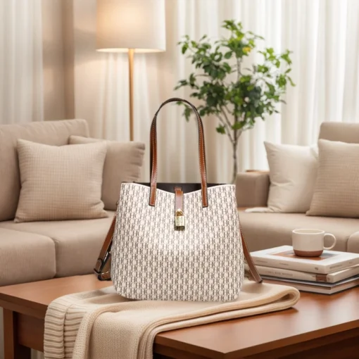 Leather Crossbody Bag with Large Capacity and Letter Print Design for Women - Image 2