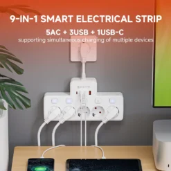 Alternative view of Power Strip with Independent Switch and USB C Charging for European Standard Plug Sockets