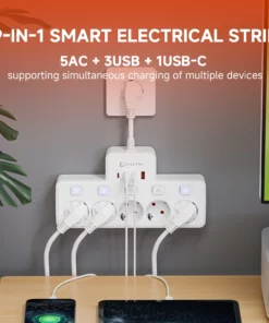 Alternative view of 2500W EU AC Plug Power Strip Independent Switch Wall Mounted European Standard Plug Socket Network Filter With USB C Charging