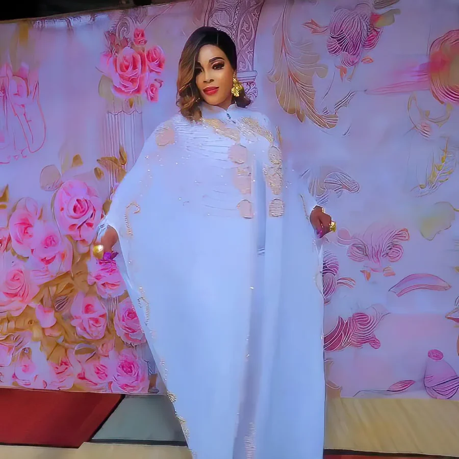 Luxury Chiffon Bubu Dress Set for Women - Plus Size African Style with Rhinestones - Image 2