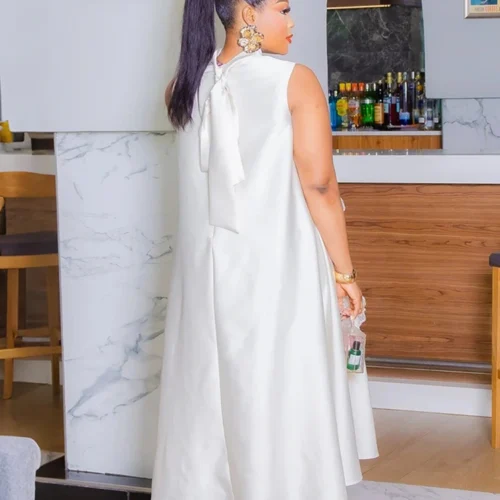 Alternative view of Elegant African Traditional Midi Dress for Women - Sleeveless Stretchy Silk Look