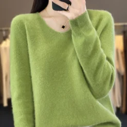 Alternative view of Merino Wool Sweater V-Neck Long Sleeve Knitwear for Women Autumn Winter Tops