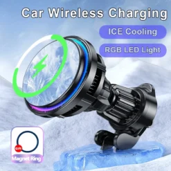 Magnetic Wireless Car Charger Stand with Ice Cooling for iPhone 16 15 14 13 12 Pro Max