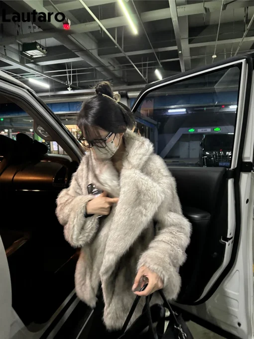 Faux Fox Fur Women's Oversized Coat - Thick, Warm, and Fluffy Jacket - Image 5