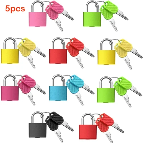 Mini Steel Padlocks - 22mm with 2 Keys in Colored Cases - Set of 5