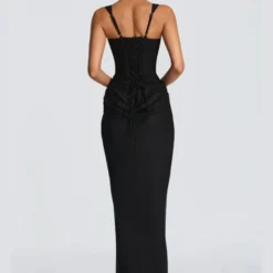 Alternative view of Sleeveless Solid Pleated Sling Dress with Square Neck and Waist Cinching for Women