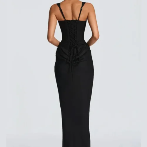 Alternative view of Solid Pleated Sling Dress Women Square Neck Sleeveless Off-shoulder Waist Cinching Slim Dresses Lady Evening Party Gowns 2026