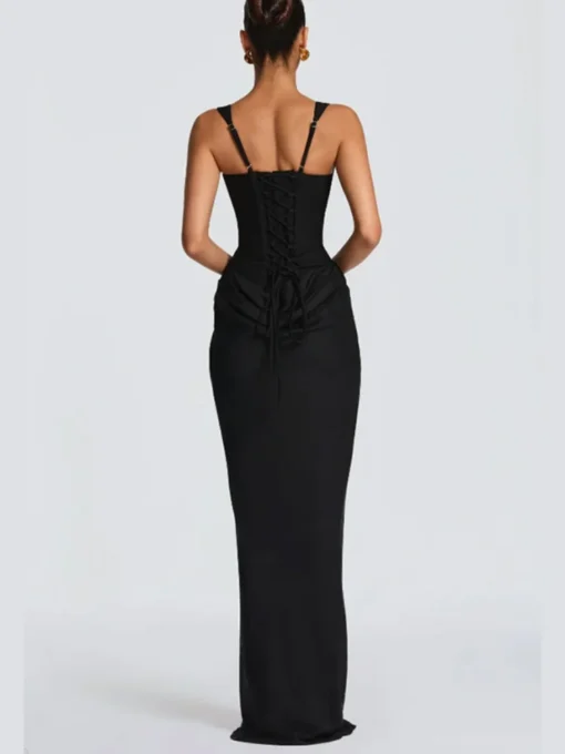 Sleeveless Solid Pleated Sling Dress with Square Neck and Waist Cinching for Women - Image 2