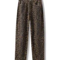 Leopard Print High Waisted Wide Leg Jeans for Women