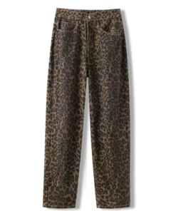 Leopard Print High Waisted Wide Leg Jeans for Women