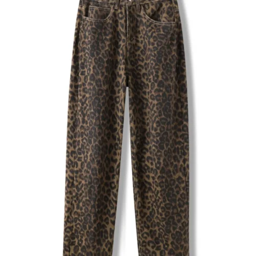 Leopard Print High Waisted Wide Leg Jeans for Women