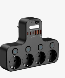 Alternative view of 4000W EU Multifunction Socket Smart Night Light Individual Switch EU Plug 4 AC Power Strip with Phone Holder 2 USB-A 2 USB-C