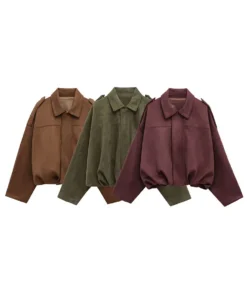 Alternative view of HH Women’s Casual Suede Bomber Jacket - Brown/Green
