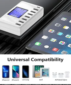 Alternative view of USB Charging Station 8-Ports 60W 12A Multi USB C Hub Charger with LCD Display for Cellphone Tablet Multiple Devices iPhone 14 8