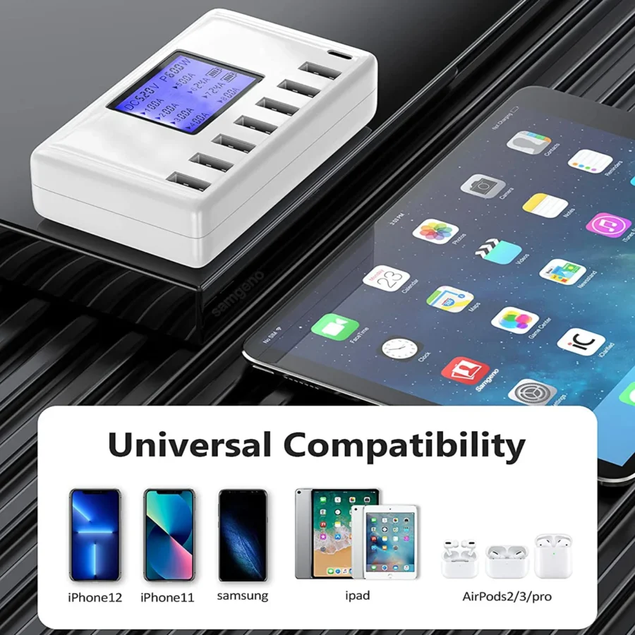 USB Charging Station 8-Ports 60W 12A Multi USB C Hub Charger with LCD Display for Cellphone Tablet Multiple Devices iPhone 14 8 - Image 2