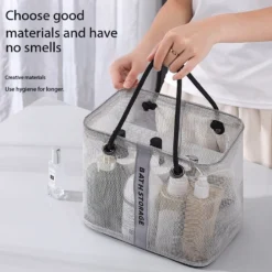 Alternative view of Portable Collapsible Mesh Drain Basket - Eco-Friendly Shower Organizer with Carry Handle