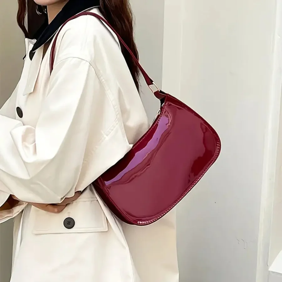 Red high-end bag for women, retro hand-held underarm bag, foreign-style small patent leather bag for young girls, single shoulde - Image 4