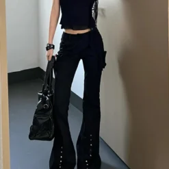 Alternative view of High Street Flared Jeans with High Waist Vintage Slim Fit for Women in Black