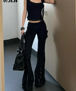 Alternative view of High Street Women's Black Flared Jeans - High Waist Vintage Slim Fit 2000s Style