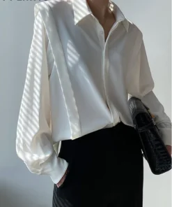 Design Office Ruffles White Shirts Blouses Women Casual Polo Collar Tops Korean Spring Long Sleeve Camisas Streetwear OL Blusas