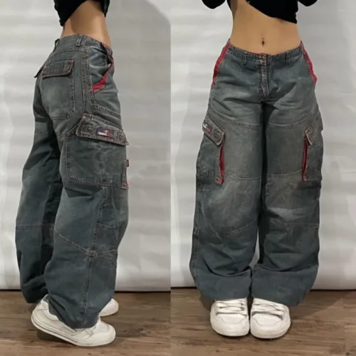 Streetwear Multi-Pocket Washed Baggy Jeans for Men and Women - High Waist, Wide Leg, Y2K Hip-Hop Style